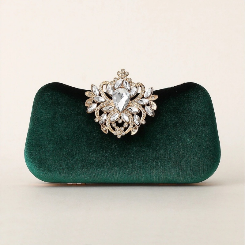 Dark Green Velvet Clutch Bag L - Women Bags Green recension och pris