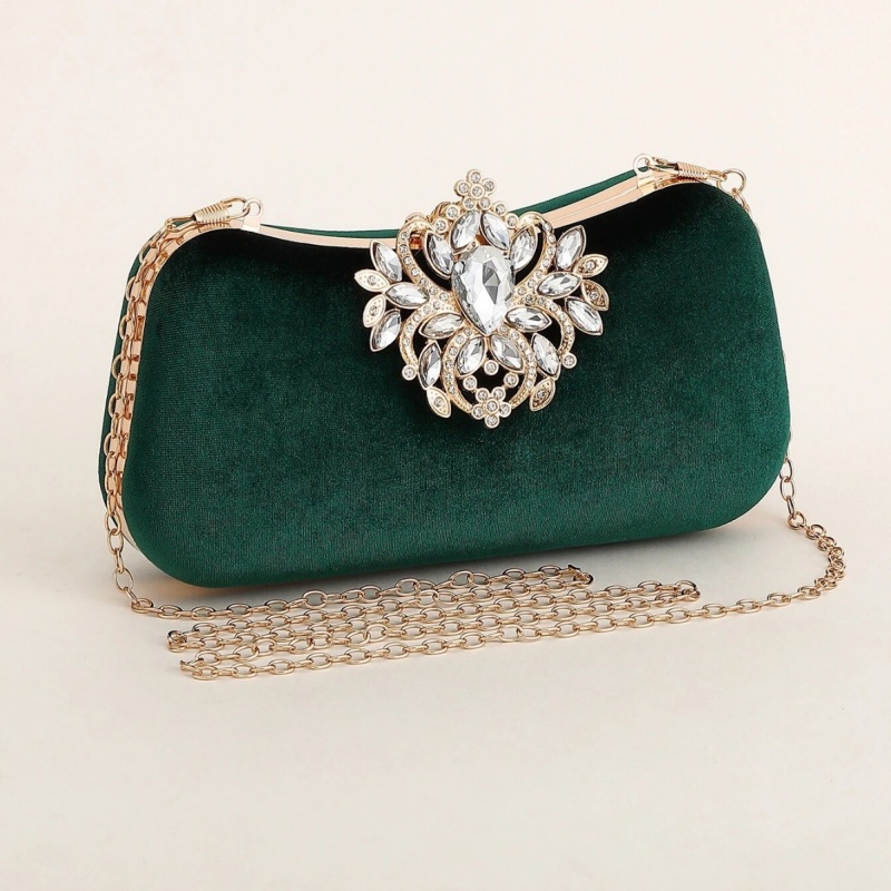 Dark Green Velvet Clutch Bag L - Women Bags Green recension och pris