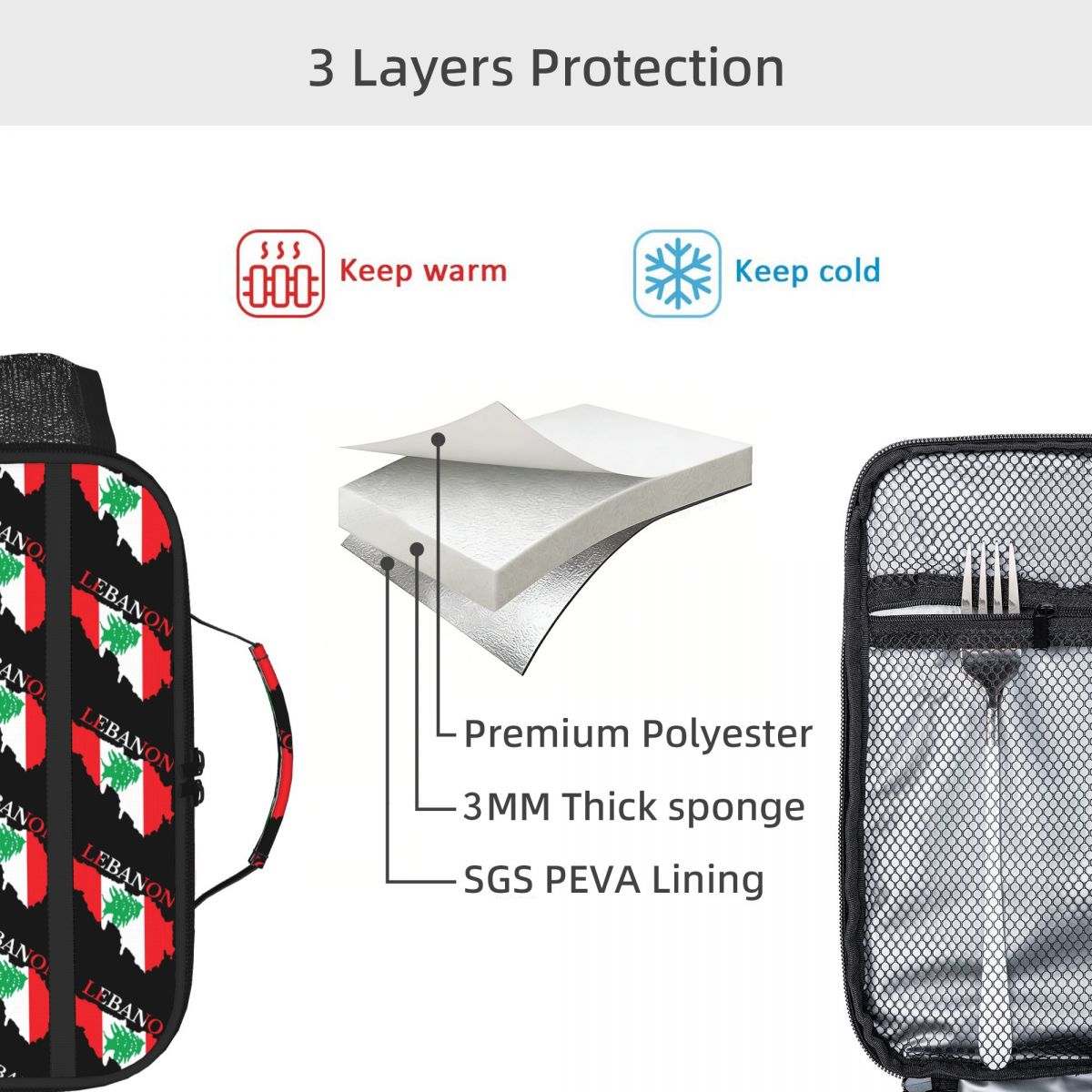 Lebanon Flag Map Insulated Lun - Women Bags Lebanon recension och pris