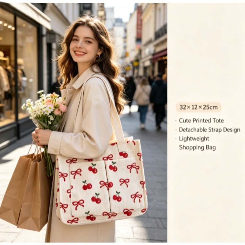 Fashion Corduroy Eco Bag, Larg - Women Handheld Bags recension och pris